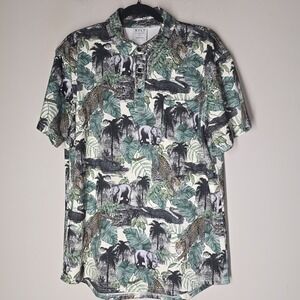 BYLT Printed Polo Shirt Men's L Jungle Safari Animal Button Up Golf Stretch